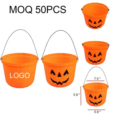 Halloween Pumpkin Trick Or Treat Plastic Buckets Candy Holders MOQ50PCS