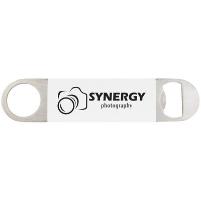 1.5" x 7" White/Black Bottle Opener with Silicone Grip