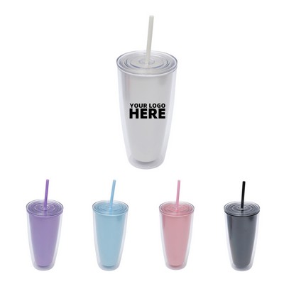 26oz Double Wall Plastic Insulated Wine Tumbler With Lid and Straw