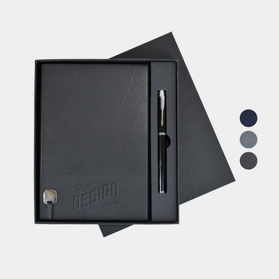 TiTUS® Executive Corduroy PU Lather A5 Notebook with Metal Bookmark, Pen in EVA Case Gift Set