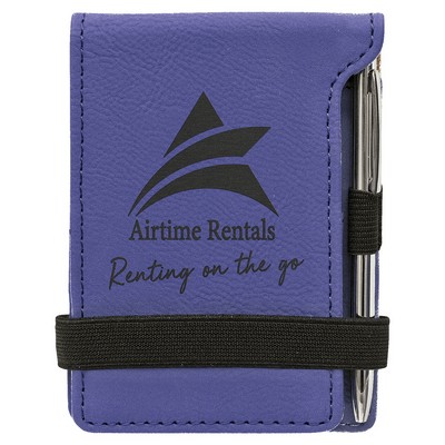 3 1/4" x 4 3/4" Purple Leatherette Mini Notepad with Pen