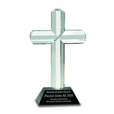 8.5" Crystal Cross on Black Pedestal Base