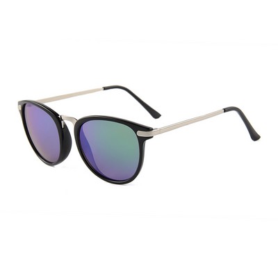 Sunglasses - Green Mirror Lenses - Black Frames - Silver Temples