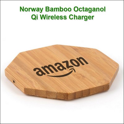 Norway Bamboo "Eco Friendly" Qi Wireless Charging 10 Watts Pad - Octagonal No Extra Tariff