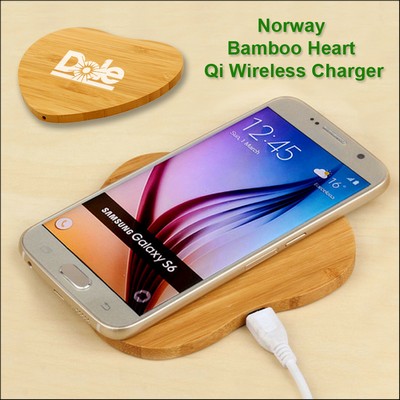 Norway Bamboo "Eco Friendly" Qi Wireless Charging 5 Watts Pad - Heart No Extra Tariff