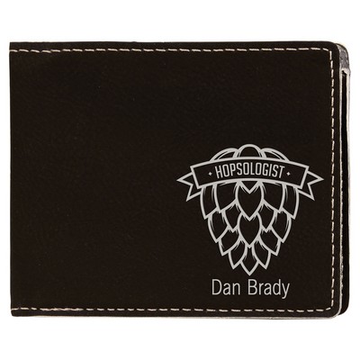 4 1/2" x 3 1/2" Black/Silver Leatherette Bifold Wallet