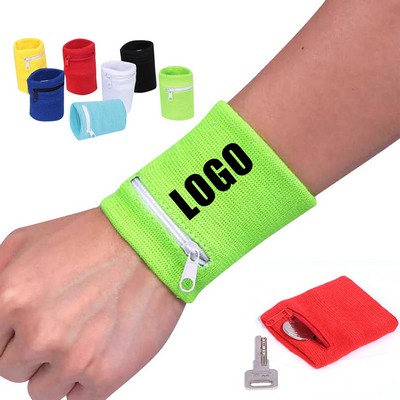 Sports Polyester Cotton Wrist Wallet Wristband Sweatband w/Zipper MOQ100PCS