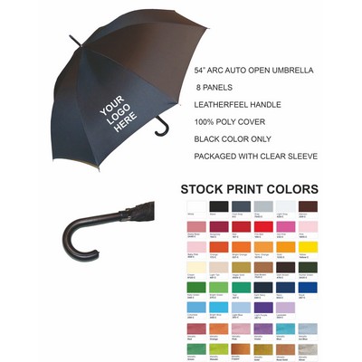54" Arc Auto Open With Curved Black Leatherfeel Handle Packaged With Clear Sleeve