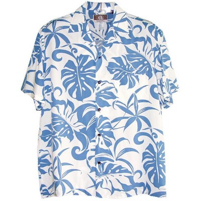 Hawaiian Tropical Print 100% Rayon Silky Feel Bahama Blue Shirt - DEEP INVENTORY