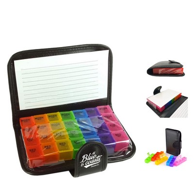 Pill Organizer Box with Pu Leather Purse