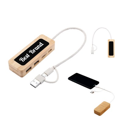 Illuminated Bamboo USB Hub with 4 Ports