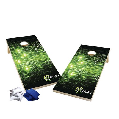 Wood Cornhole, 4 Royal & White Bean Bags