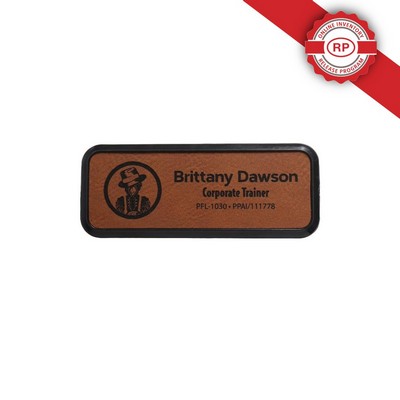 Laser Engraved Leatherette Framed Badge (3" x 1") Rectangle w/ Magnet