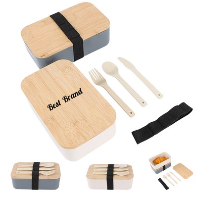 Wheat Straw Single-Layer Lunch Box With Utensils