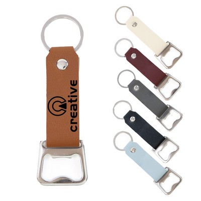 Bottle Opener Keyring W/ Leather Strap
