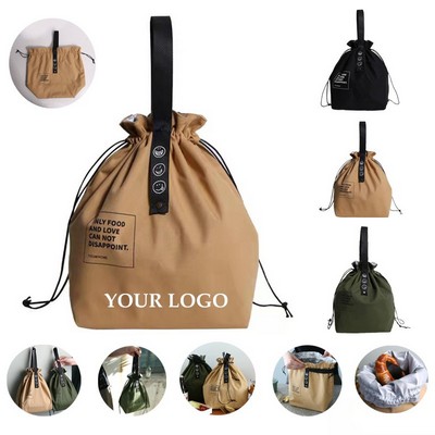 Drawstring Lunch Bag Insulated Bento Meal Reusable Handbag