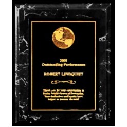 Black Marble finish Plaque with Engraved Metal Panel - 7" x 9"