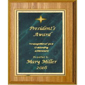 Oak Plaque 8" x 10" - Green/Gold - 6" x 8" Marble Mist Plate