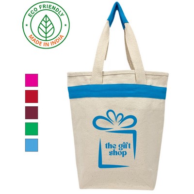 Gift & Wine Eco Friendly Canvas Tote w/Turquoise Blue Trim