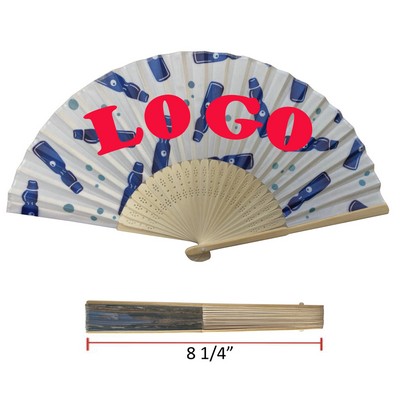 8 1/4" Custom Foldable Polyester Fabric Bamboo Fan