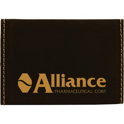 3 3/4" x 2 3/4" Black/Gold Leatherette Hard Business Card Holder