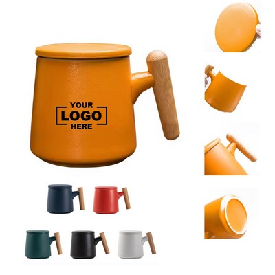 Artisan Ceramic Brew Mug Set (Lid+Filter+Wood Handle)