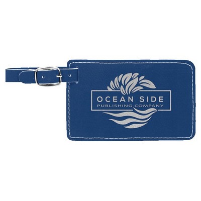 4 1/4" x 2 3/4" Blue/Silver Leatherette Luggage Tag
