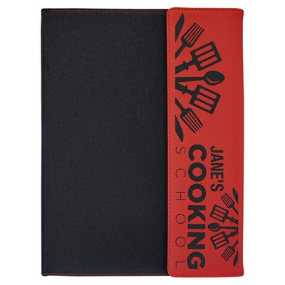 9 1/2" x 12" Red Leatherette / Black Canvas Portfolio with Notepad