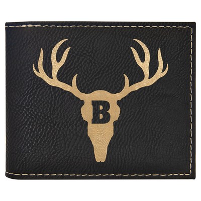 Black/Gold Leatherette Bi-Fold Wallet w/Flip ID Display
