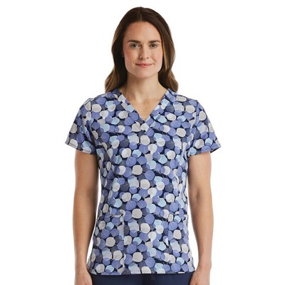 ScrubJoy - ScrubJoy Originals - Women's Two-Pocket V-Neck Print Top