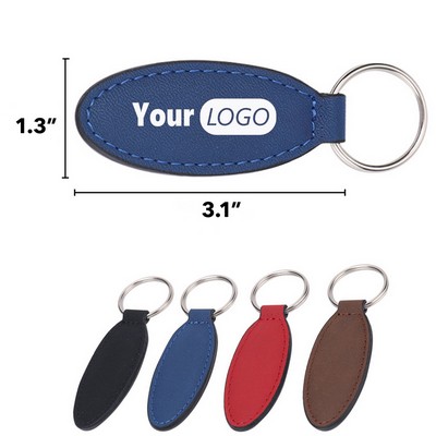 Oval PU Leather Keychain