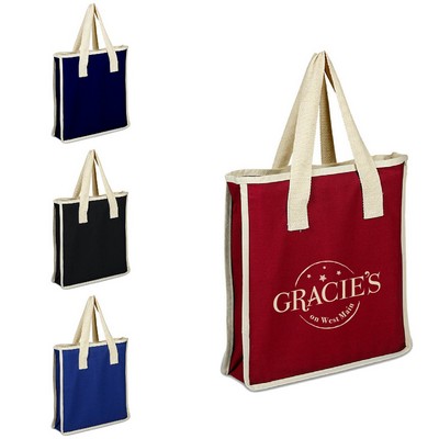 Colored Canvas Shopping Bag W/ Natural Handles