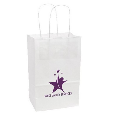 One Color 1-Sided White Paper Handled Shopper Bag