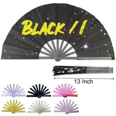 One Side Big Size 13" Plastic Frame Fabric Kung Fu Clack Fan