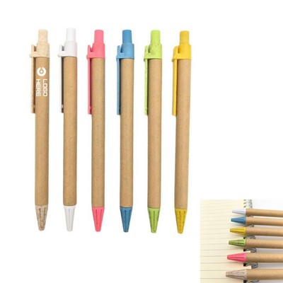 Eco-Friendly Wheat Straw Press Pen with Kraft Paper Tube
