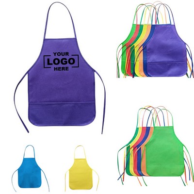 Non-Woven Waterproof Children Apron Kids Drawing Apron W/ Pockets.