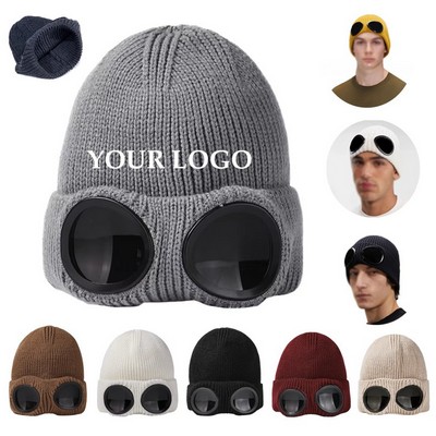 Fashion Knit Cap Winter Sports Hat Ski Beanie with Goggles
