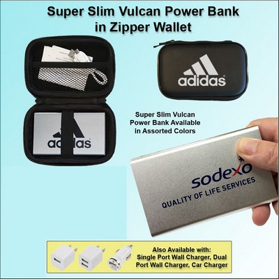 Super Slim Vulcan Power Bank Zipper Wallet Gift Set 4000 mAh - Silver No Extra Tariff