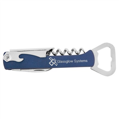 Corkscrew Wine Bottle Opener, Blue Faux Leather