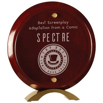 8.5" Round Rosewood Piano Finish Floating Jade Glass Standup