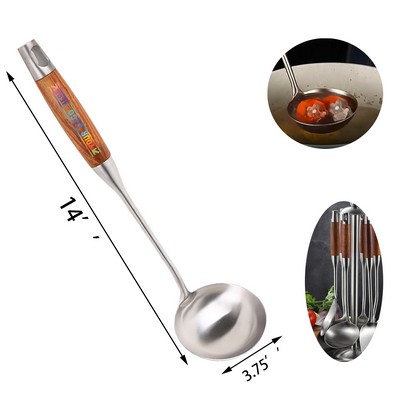 Long Wooden Handle Stainless Steel Soup Spoon