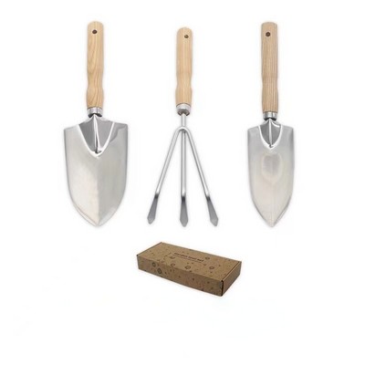 3-Piece Heavy Duty Stainless Steel Garden Tool Set w/Non-Slip Wooden Handles
