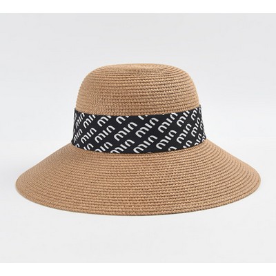 Wide Brim Beach Straw Hat w/Custom Ribbon