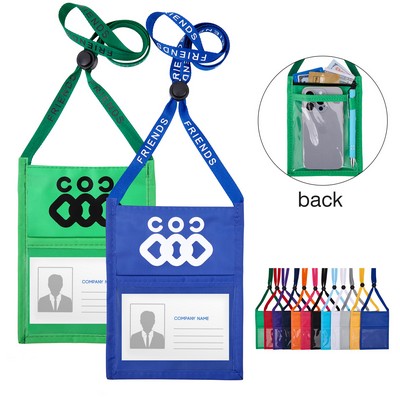 4.25" X 3.15" Front Clear Window Pouch With Lanyard W/Back Zipper And Phone Holder