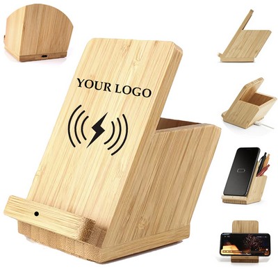Custom Bamboo Wireless Charger for Phones 10W 15W With Pen Holder