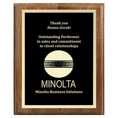 5" x 7" Genuine Walnut Step-Edge Plaque with Black Brass Plate