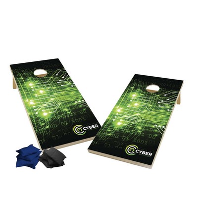 Wood Cornhole, 4 Black & Navy Bean Bags