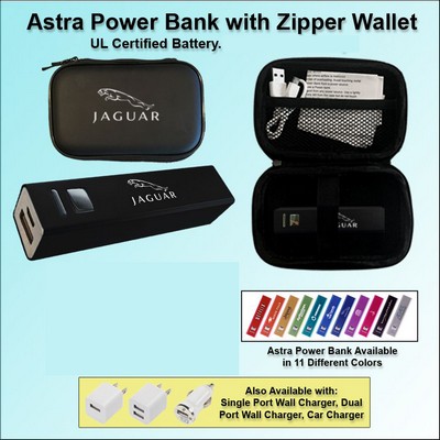 Astra Power Bank Gift Set in Zipper Wallet 2000 mAh - Black No Extra Tariff