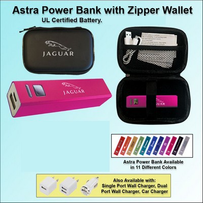 Astra Power Bank Gift Set in Zipper Wallet 2000 mAh - Pink No Extra Tariff