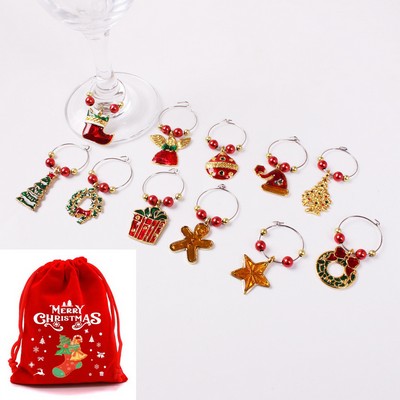 6 Pack Christmas Wine Glass Charm Set